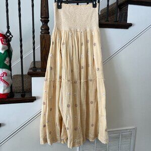 Free People Cream Floral Embroidered Strapless Dress